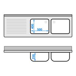 Spoelbakkast ECO - 1800x600mm - met 2 spoelbakken rechts