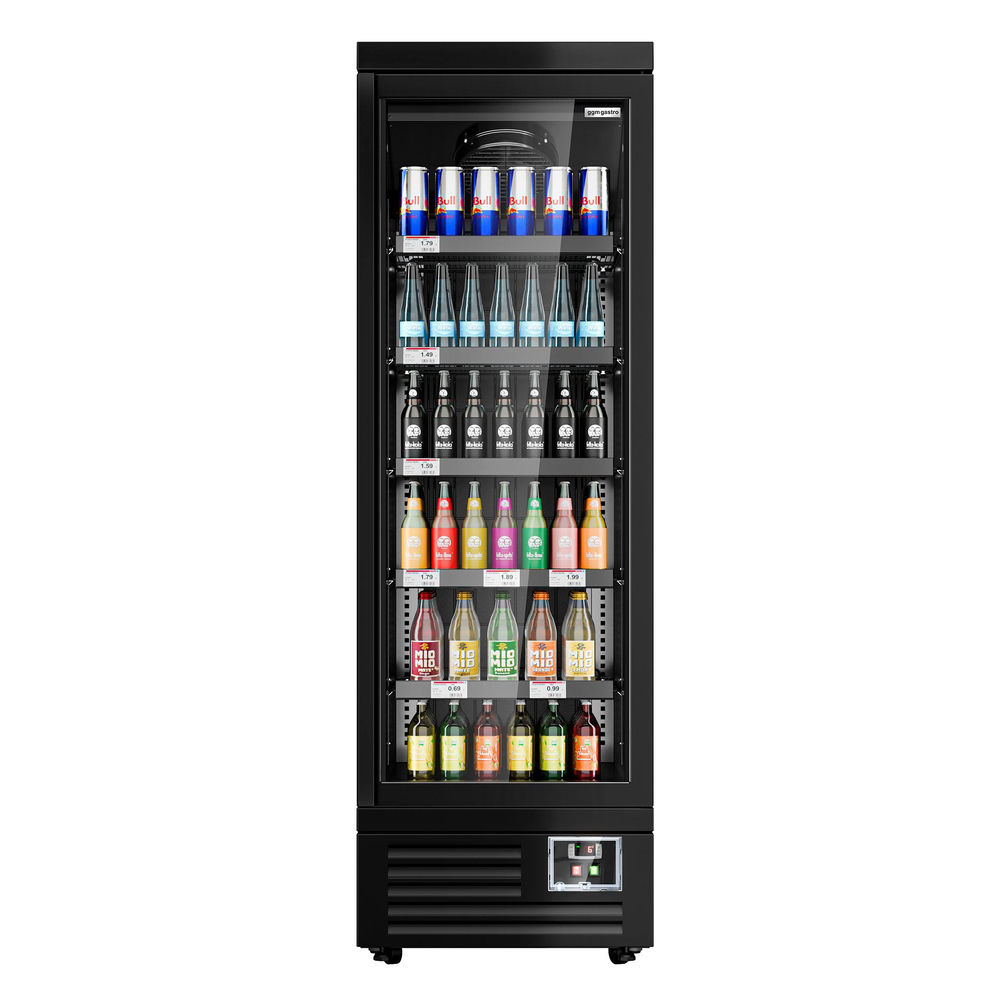 Vitrine murale réfrigérée - 630mm - 443L - avec 1 porte battante vitrée & 5 étagères - arrière fermé - Noir