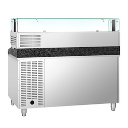 Rashladni pult za pripremu pizze PREMIUM - 1500x800 mm - sa 1 vratima & 7 ladica - uklj. Rashladna nadograđena vitrina LED - 7x GN 1/4