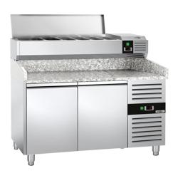 Pizzawerkbank PREMIUM - 1500x800mm - met granieten werkblad - met 2 deuren - incl. opzetkoelvitrine - 6x GN 1/3