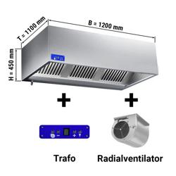 Digestoř hranatá s motorem - 1200 mm - hloubka 1100 mm - s regulátorem otáček, filtrem a svítidlem