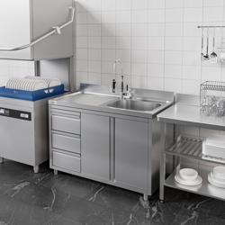Lavello armadiato ECO - in acciaio inox - 1200x700mm - 3 cassetti - 1 vasca a destra