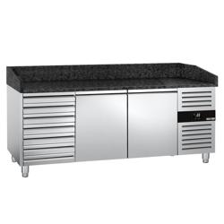 طاولة تحضير بيتزا مبردة PREMIUM - 2000x800 mm - مع بابان و 7 أدراج - سطح عمل جرانيت