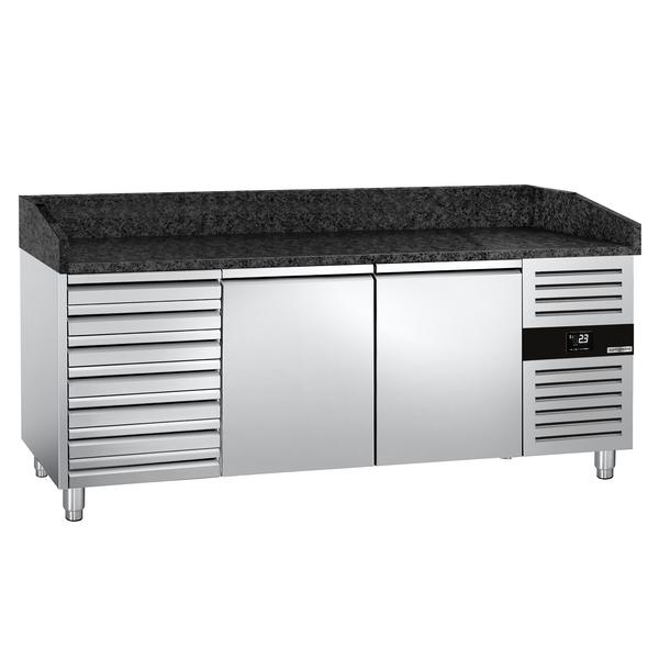 Pizzawerkbank PREMIUM - 2025x800mm - granieten werkblad - met 2 deuren & 7 laden