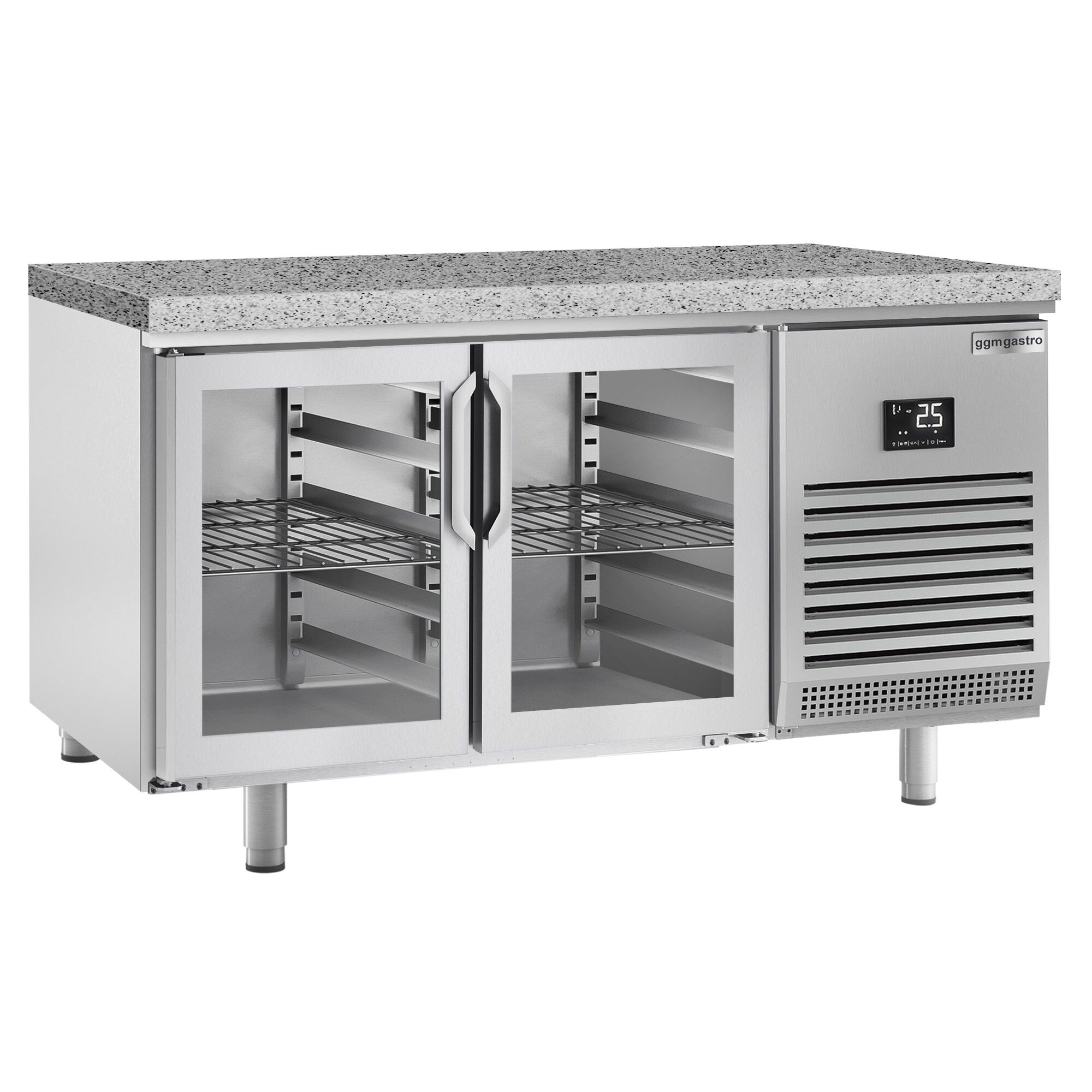 Table réfrigérée de boulangerie PREMIUM PLUS - 1618x800 mm - 2 portes vitrées & plan de travail en granit