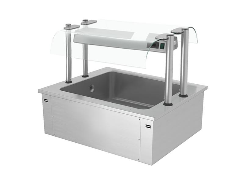 Built-in ice tray - 0.8m - 2x GN 1/1 - with glass sneeze guard