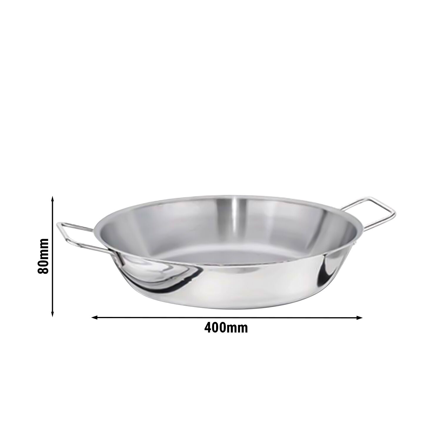 Poêle à Paella en Acier Inoxydable - Ø 400 mm - Hauteur : 80 mm - 10 L - Tous Feux Dont Induction