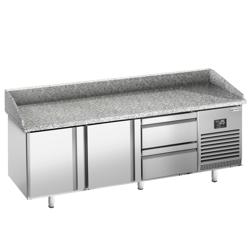 Chladicí stůl na pizzu PREMIUM PLUS - 1980x700 mm - se 2 dveřmi a 2 zásuvkami - se žulovou pracovní deskou