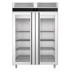 Koelkast RVS PREMIUM - GN 2/1 - 1400mm - 1350liter - tot -2°C tot +8°C - met 2 glazen deuren - geforceerde koeling, LED‑verlichting & roosters
