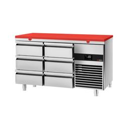 Koelwerkbank PREMIUM - 1400x700mm - met 6 lades - incl. snijplaat rood