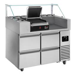 Stół chłodniczy sałatkowy - 1210x700mm - z 4 szufladami - na 9x GN 1/6 - z nadstawką szklaną