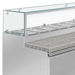 Saladette PREMIUM - 1510mm - 2 deuren - met glazen opzetvitrine voor 7x GN 1/3 - granieten werkblad