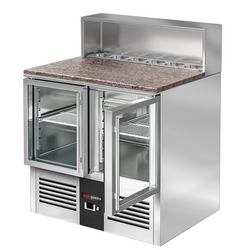 Saladette PREMIUM - 903mm - 2 glazen deuren - met roestvrijstalen opzetstuk voor 5x GN 1/6