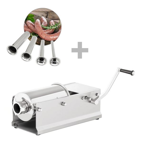 Insaccatrice manuale per salsicce - 5 litri - acciaio inox - incl. 4 accessori
