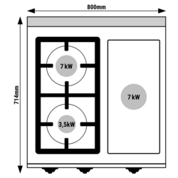 Glødeplade + Gaskogebord med 2 Brænder (17,5 kW)