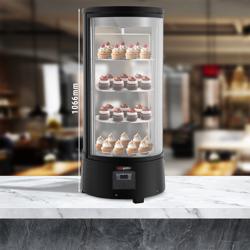 Vitrină frigorifică de blat - pentru prăjituri - 73 litri - 503 mm - geam dublu - rotundă - cu 4 rafturi rotative - iluminare LED - negru