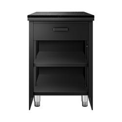 din oțel inoxidabil Tejghea casă de marcat TORONTO & 1 poliță - 600x880 mm - Față din lemn - blat de lucru din granit negru - negru mat