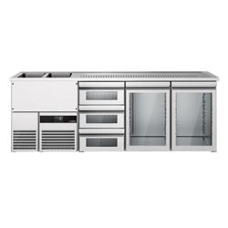 Barkoelkast PREMIUM - 2500x700mm - 2 glazen deuren & 3 laden