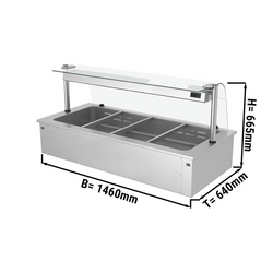 Встраиваемая Водяная  Баня  (Bain-marie)  1,5 м - 4x GN 1/1 - со Стеклянной Панелью для защиты от брызг