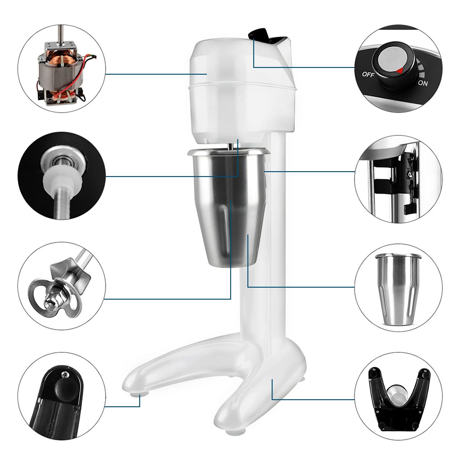 Mixeur à milkshake professionnel ECO - 1 tête - 1 litre - 300 Watt - Blanc - Vitesse variable