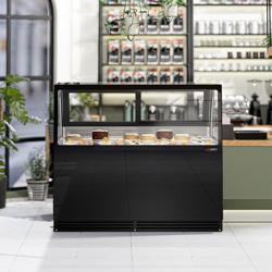 Koeltoonbank KAISA - 1500x1048mm - 420 liter - kleur zwart - dubbel glas - achterzijde 2 schuifdeuren - rechte ruit