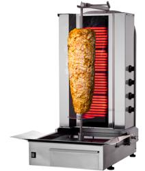 Elektromos Gyros sütő - 4 égő - 7,20 kW - max. 60 kg - Asztali kivitel - tartozékokkal: Dönernyárs, összecsukható ajtók (balról-jobbról)