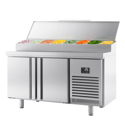 Bakkerij voorbereiding koeltafel - met 2 deuren - Vakafmeting EN - Roestvrijstalen opzetstuk 9x 1/4 GN