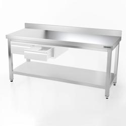 Edelstahl Arbeitstisch PREMIUM - 1800x800mm - mit Grundboden & Aufkantung