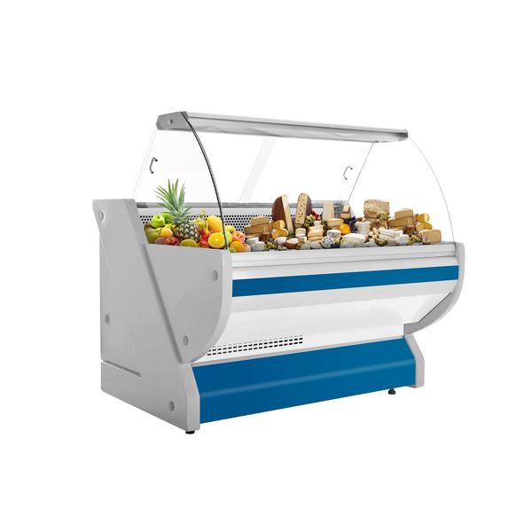 Commercial Refrigerated Serve-Over Counter - Curved Glass - 1525 mm - Blue Front - Granite Worktop - 300 L