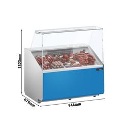 Commercial Refrigerated Serve-Over Counter PREMIUM - 944 mm - +2 to +6°C - panoramic glass - light blue front