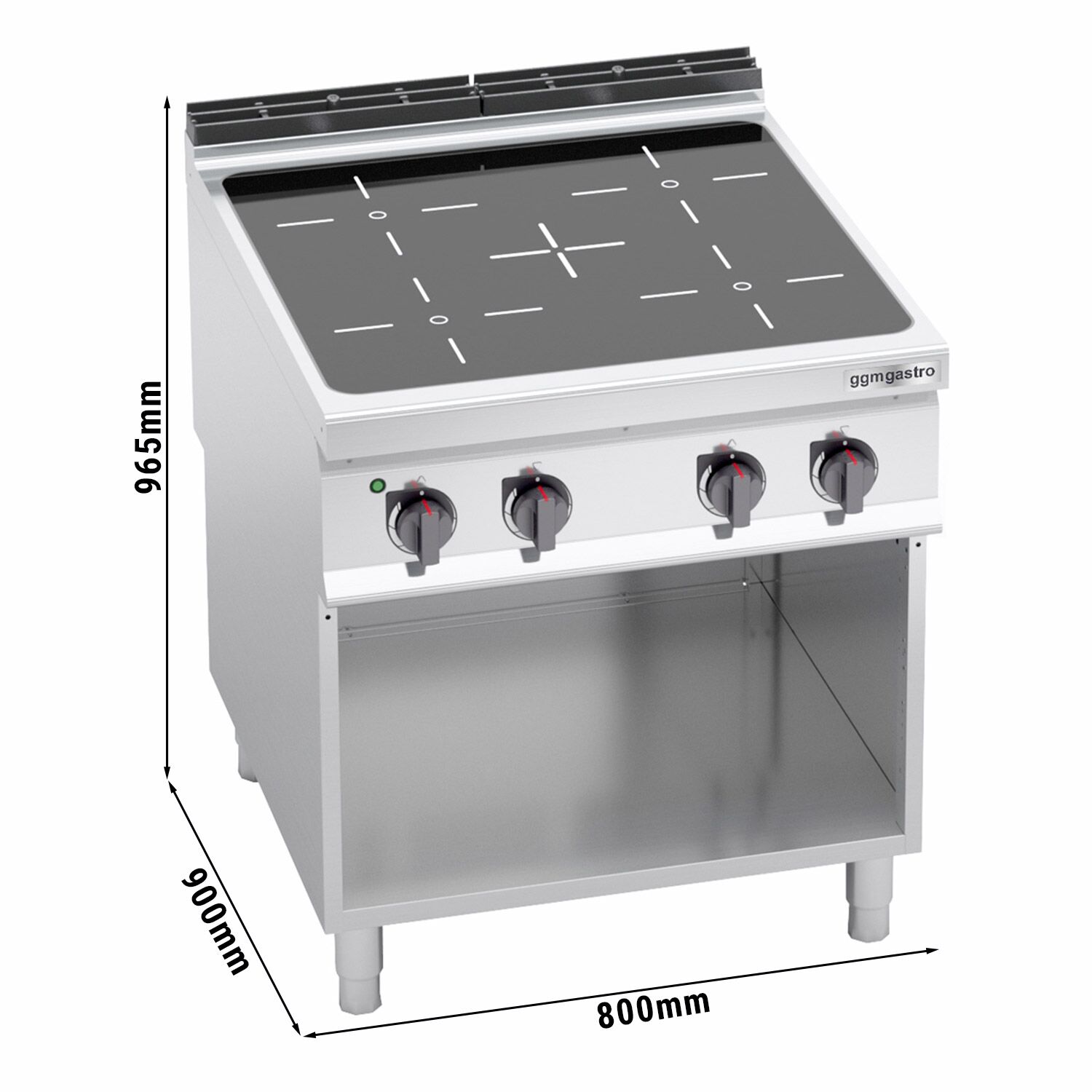 Réchaud vitrocéramique à poser - 16kW - 4 foyers infrarouges - sur placard ouvert