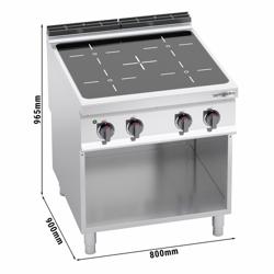 Réchaud vitrocéramique à poser - 16kW - 4 foyers infrarouges - sur placard ouvert