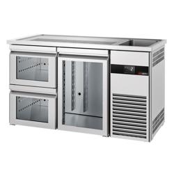 Hűtött bárpult / sörcsapoló PREMIUM - 1550x700 mm - 1 üvegajtó & 2 üvegfiók