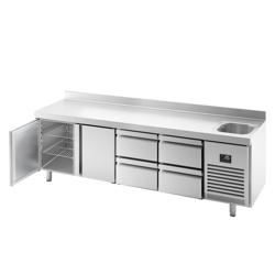 Koelwerkbank PREMIUM PLUS - 2452x700mm - 630 liter - met 2 deuren - met 4 lades - opstand
