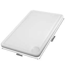 Snijplank met sapgeul - 600x400mm - Dikte: 20mm - HACCP-conform - HDPE 500 - Wit - Vaatwasmachinebestendig