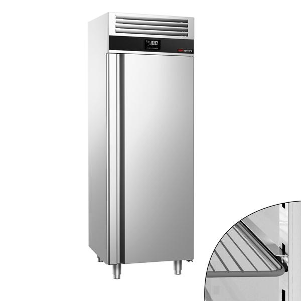 Armário congelador aço inoxidável AISI 430 PREMIUM - GN 2/1 - 700L - com 1 porta de vidro & guias & 3 grelhas