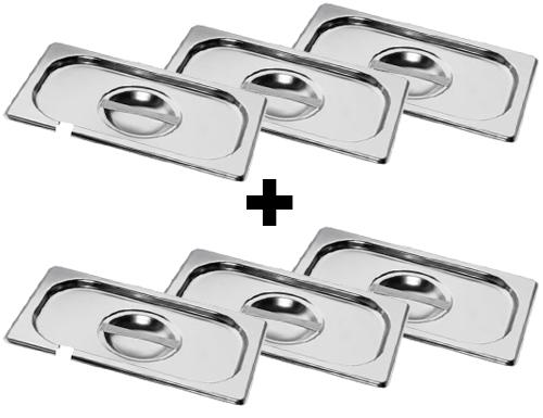 (6 pieces) Stainless Steel Gastronorm Container Lid GN 1/4 – with Ladle Recess - 265×163 mm