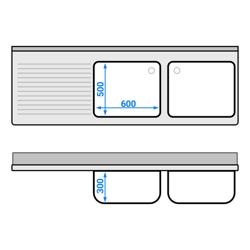 Szafka pod zlewozmywak PREMIUM - 2000x700 mm - z 2 zlewami po prawej stronie	