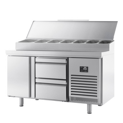 Gekoelde voorbereidingstafel - 1468x700mm - met 1 deur & 2 laden - Roestvrijstalen opzetstuk 1x GN 1/2 & 6x GN 1/3