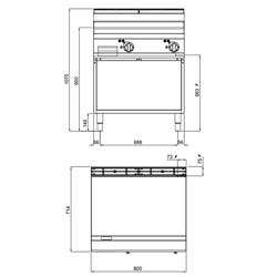 Elektrická grilovací deska - 9,6 kW - Hladký - grilovací plocha: 800x714 mm