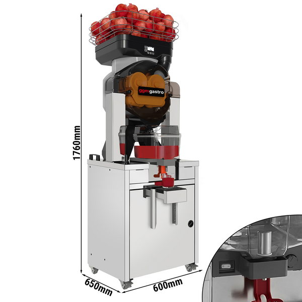 Elektrikli meyve sıkacağı - soğutma, otomatik meyve besleme, meyve suyu depolama, temizleme modu ve stand ile - gümüş