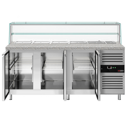 Saladette PREMIUM - 2020mm - 3 deuren - met glazen opzetstuk voor 5x GN 1/1 & 1x GN 2/4 & 1 plank