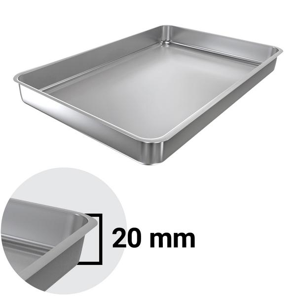 Paslanmaz çelik teşhir/teşhir tepsisi - kenarlı - 375x250x20 mm