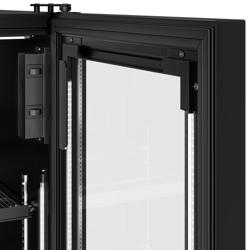 Commercial Upright Glass Door Display Fridge - 900mm - 573 Litres - with 2 hinged glass doors - LED lighting - digital controller with temperature display - Black - Temperature range 0 to 7 °C