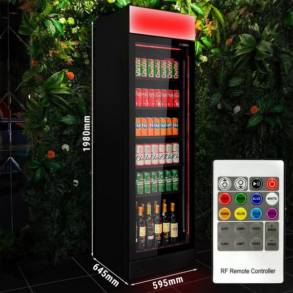 Réfrigérateur à boissons - 345 Litres - design sans cadre - avec 1 porte en verre et éclairage LED coloré    