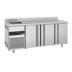 Commercial Counter Fridge PREMIUM - 1900x700mm - with 3 doors - with sink left - with upstand - capacity 420 litres