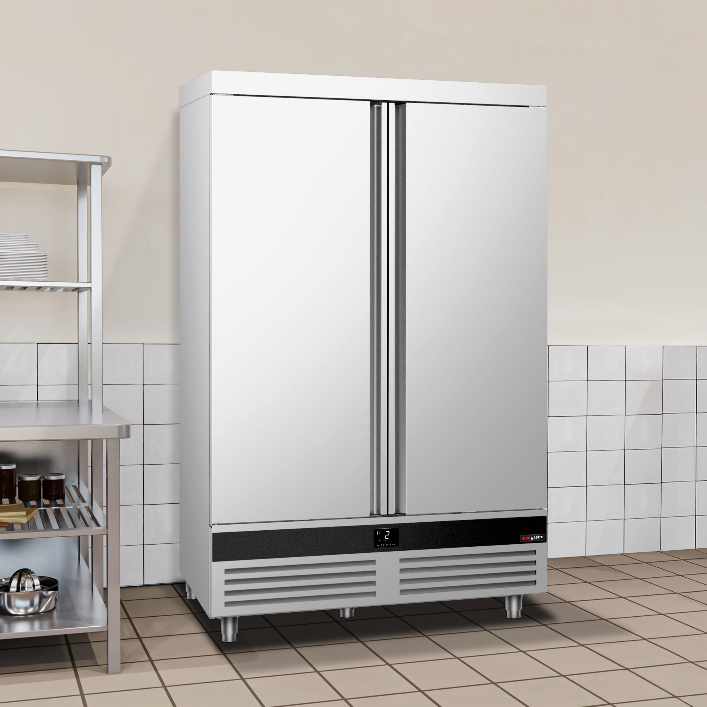 Armoire réfrigérée positive Inox AISI 430 PREMIUM - GN 2/1 - 1400 L - avec 2 portes & Glissières & 4 grilles