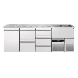 Výčepní pult PREMIUM - 2500x700 mm - 1 dveře & 5 zásuvek - pro 1× 50 l sud