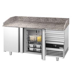 Masă frigorifică pentru preparare pizza PREMIUM - cu blat din granit - 1600x800 mm - cu 2 uși & 3 sertare