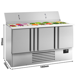Саладетта Premium PLUS - 1460 мм - 3 двери - доступ к 9 x GN 1/3 и 6 x GN 1/6 - крышка из нержавеющей стали